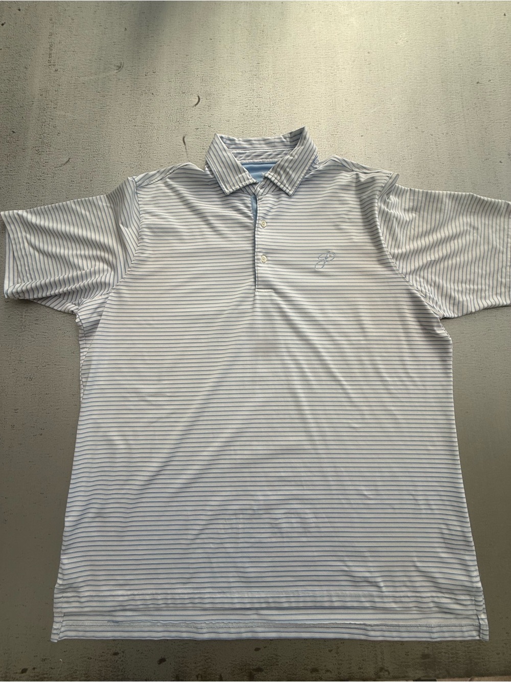 Fairway & Greene White Polo with Light Blue Stripes